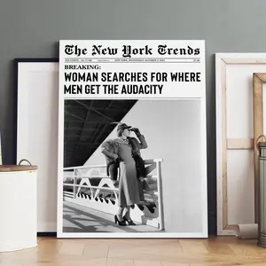 1 Count wooden frame canvas, vintage newspaper art theme poster, Vintage Letters Print, Fashion female figure decoration, fashion home Art wall decoration, modern living room and bedroom decoration, Canvas Prints, Decorative Artwork, exquisite gifts