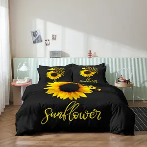 3pcs Sunflower Duvet Cover Set - Vibrant 3D Printed Floral Bedding Set With 1 Duvet Cover and 2 Pillowcases, Soft Breathable Polyester, Zip Closure - Ideal For Bedroom, Dorm, Guest Room Decor, Decorative Duvet Cover, Bed Sets