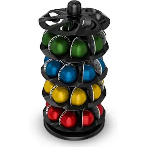 EVERIE Coffee Pod Holder for Nespresso Vertuo Capsules, 40-Pod Rotating Carousel Organizer, Space-Saving Countertop Display, Smooth Spin & Secure Upright Slots, Fits All Vertuo Sizes (Black)