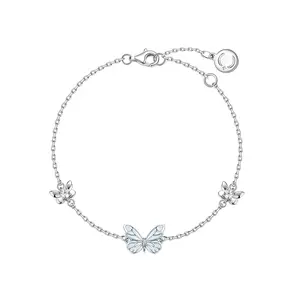 FANCIME Blue"Starlight Butterfly" Bracelet, Luminous Enamel Sterling Silver Jewelry for Women, Unique Glow-in-the-Dark Gift for Girlfriend, Birthday and Anniversary