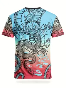 Dragon Pattern Gradient Soccer Jersey & Men'S Crew Neck Soccer Shirt & Knitted Breathable Fabric & Suitable for Match, Training, And Casual Wear,  Size