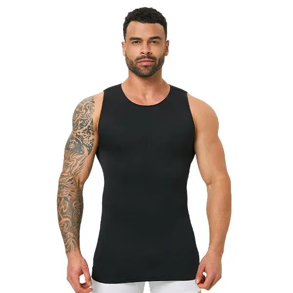 YOWODA Men's Seamless Compression Tank Top - Gynecomastia-Adapted Contoured Cut Nylon Blend Undershirt, Compression Support, Sports Clothing, Yoga Sports Vest for Gym Activewear Workout Vest Sweat Sauna Vest