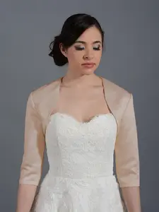 Champagne 3/4 sleeve wedding satin bolero jacket