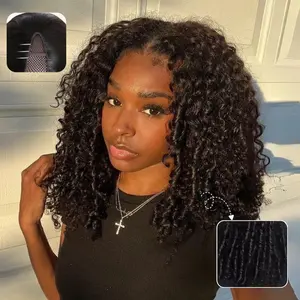 【 Finger Coil Ends】UNice Blend Natural V Part Jerry Curly Wig with Drawstring Glueless Easy to Intall Natural Scalp Natural Black Curly Wig Beginners Friendly