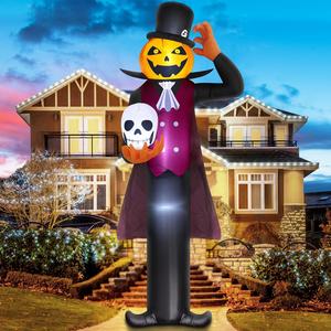Outvita 12FT Giant Halloween Inflatable Blow Up Decorations, Pumpkin Man Holding Skull with Built-in LEDs for Holiday Party Garden Lawn Yard Patio Décor