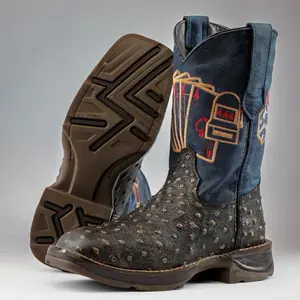 Rustic Brown Ostrich Leather Boots With 3D Lightweight Sole - Composite Toe