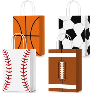24PCS Sports Party Favor Bags with Handles – Football, Soccer, Baseball, Basketball Gift Bags
