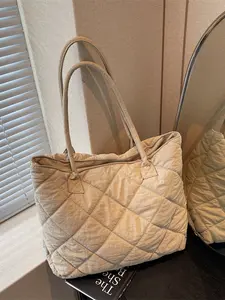 Lightweight Diamond Quilted Single Shoulder Mommy Tote bag Soft Comfy Cotton Office Bag for Women