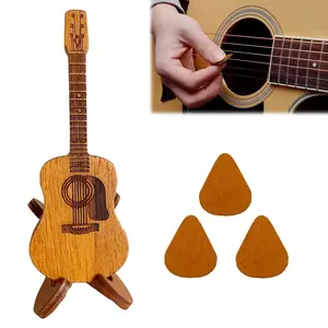 Wooden Guitar Pick Box with Stand - 3PCS Unique Guitar Picks,Mini Storage Box for Guitarists,Musician Engraved Wooden Plectrum Case,Acoustic Guitar Box for Electric Bass Guitar Ukulele Lover
