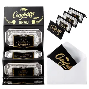 Black & Golden Graduation Money Holder Gift - University & High School Party Supplies, Limited Edition Gold Foil Box with "Graduation Congratulations" for Celebration Season