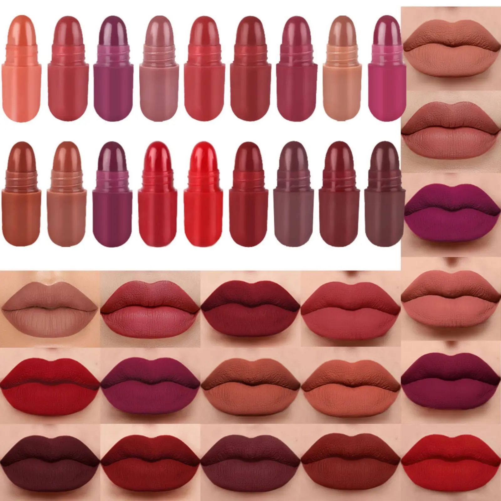 Multi Color small Capsule Matte Lipstick Makeup Pouch Easy To Apply Non Stick Cup Matte Lip Glaze Long Lasting Waterproof Non Fading Lip Glossy Cosmetic gift