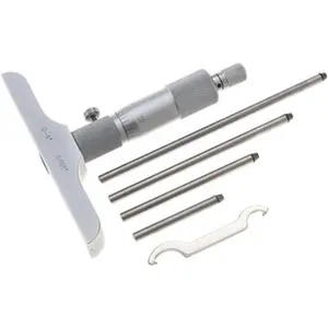 Value Collection Mechanical Depth Micrometer: 4'' Range, 4 Rods Ball Thimble, 4'' Base Length, 0.001'' Graduation, 0.1772'' Rod Dia 602-3030