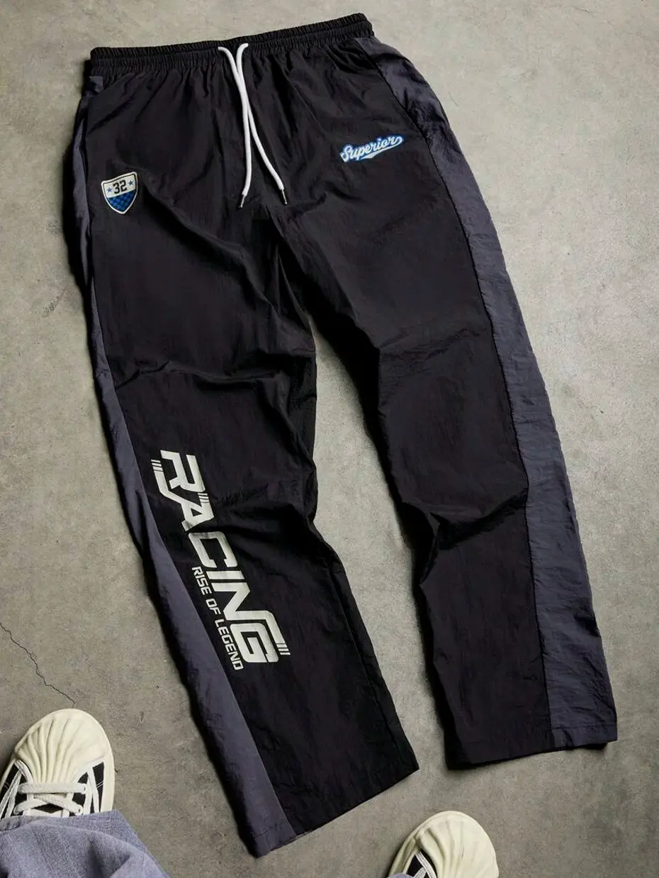 Manfinity Sport Corelite Men's Letter Print Drawstring Waist Loose Casual Sweatpants Fall Breathable
