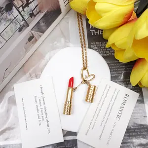 Pre-owned Louis Vuitton Gold Tone Lipstick Gold&Red Necklace T10287506