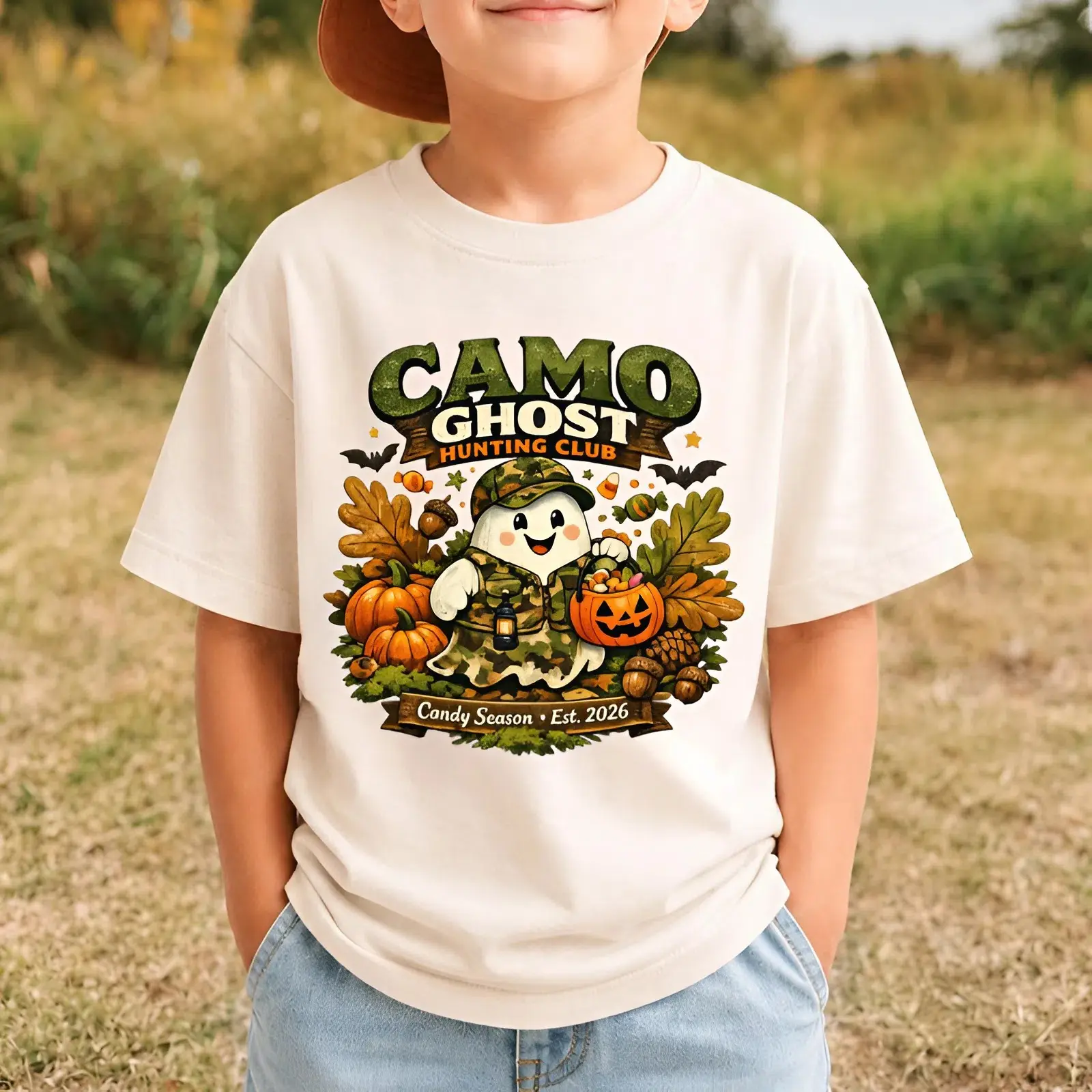 Youth and Adult Camo Halloween Shirt, Little Camo Candy Hunter, Camo Ghost Hunting Club Tee, Halloween Shirt, Cute Ghost Shirt, Spooky Season tee, fall gift, Youth clothing, summer outfit, holiday outfit