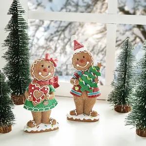 Glitzhome 9.75''H Set of 2 Resin Christmas Gingerbread Table Decor