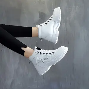 Women's Cozy Fleece Lined Platform Sneakers White High Top Winter Shoes