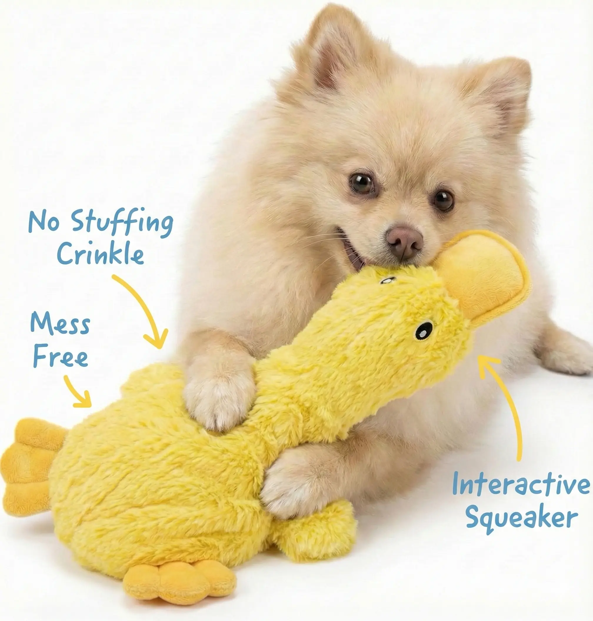 Arno Approved Crinkle Duck - No Stuffing Interactive Squeaky Dog Toy for Small/Medium/Large Breeds – Mess Free Boredom Buster