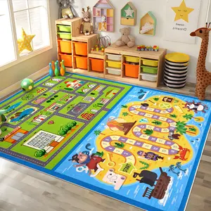 Colorful Kids Rug, Board Game Nursery Carpet, Interest Play City Street Mat Carpet, for Bedroom Classroom Playroom Kids' Rug