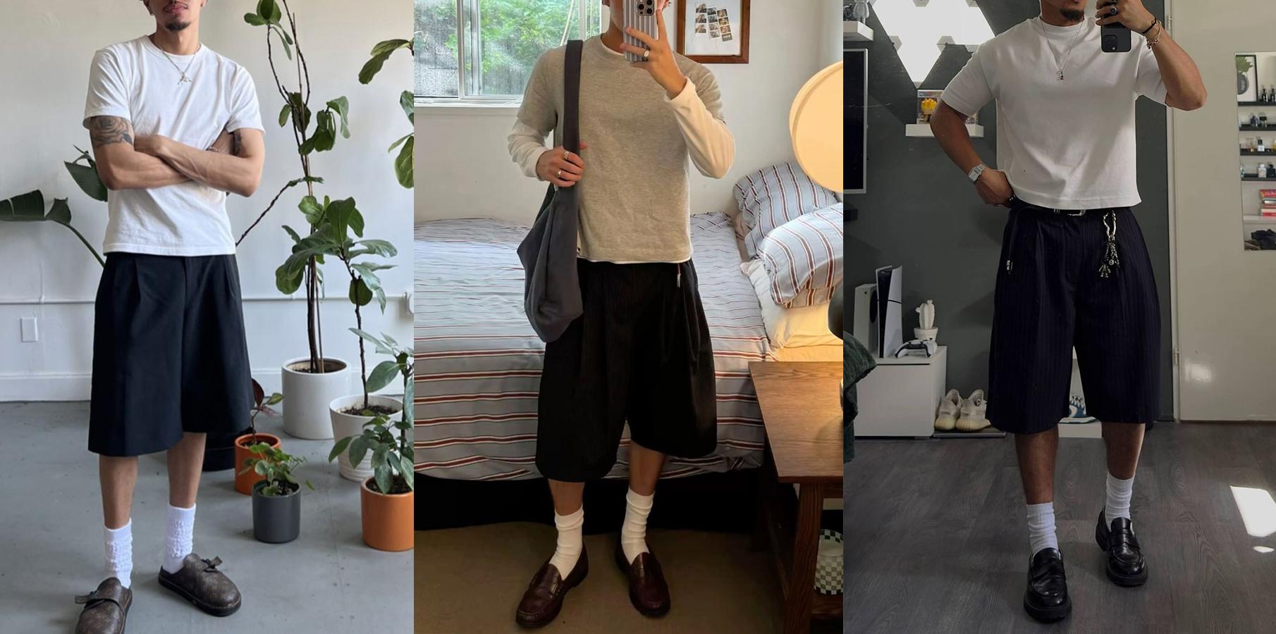 EVELLYHOOTD Men's Baggy Pleated Shorts Casual Summer Shorts Wide Leg Pleated Dress Shorts Loose Fit Streetwear Tailored Shorts