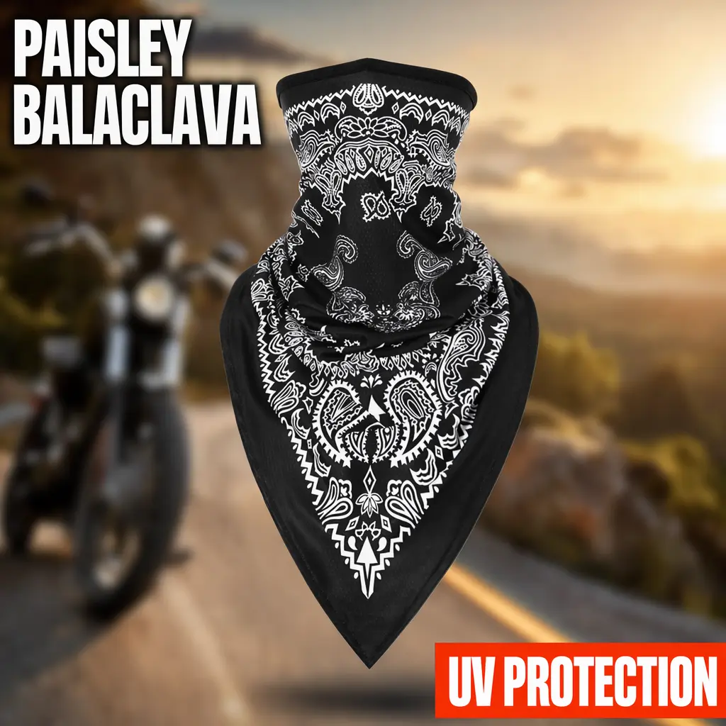 Unisex Paisley Print Pullover Motorcycle Balaclava - 24x52cm Fade-Resistant Thermal Transfer Printing, Quick-Dry Breathable UV Shield Windproof Polyester Neck Gaiter for Motorcycle, Cycling Sports