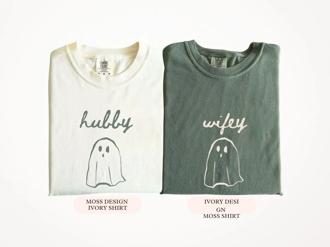 Comfort Colors Matching Couple Fall Wifey Hubby Shirts, Matching Mom Dad Shirt, Couple Fall Shirts, Couple Pumpkin Season, Spooky Season Tee, Matching Spooky Season Shirt, Gift For Family, Full Size, Full Color
