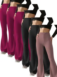 6 Pcs High Waist Micro Flare Pants, Slimming Commuter Trousers, Flowy Midi Leggings, Suitable for Office & Casual Wear