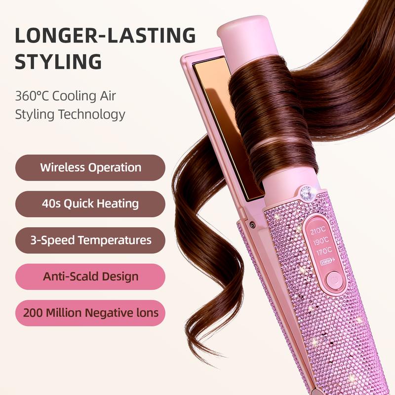 Cordless curling irons and flat iron, Portable straightener iron for Travel, Mini 5000mAh Hair Styling Tool, Heats Up in 30 Seconds to 410°F, Diamond Design, Hair Styling Tool for Women and Teen Girls, Trendy Stuff, Perfect Valentine’s Day Gift for Girls