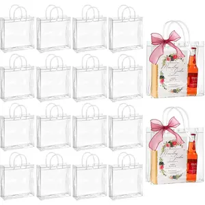 20 count Clear  Bags with Handles, 9.8 x 9.8 x 3.5 Inches  Plastic Goodie Bag Transparent Party Favor Bags Bulk for Weddings Birthdays Events, Classrooms & Celebrations