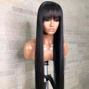 Straight Natural 3x1 Middle part Lace Full Machine Wig With Bangs Glueless 100% Human