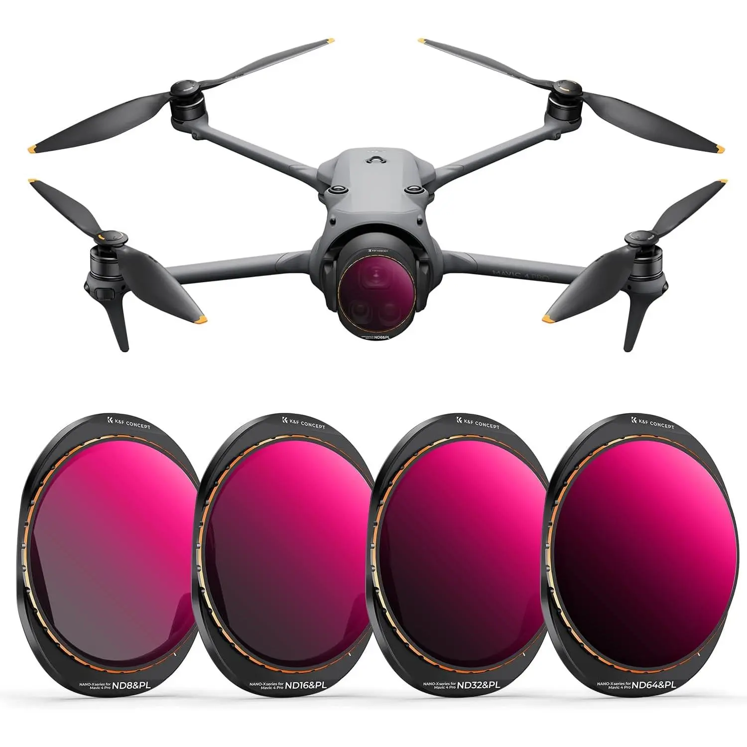 K&F CONCEPT Upgrade ND/PL Filter Sets Compatible with DJI Mavic 4 Pro, 4 Pack ND8/PL ND16/PL ND32/PL ND64/PL, Snap on Multi Coated HD Optical Glass Drone Camera Lens Accessories