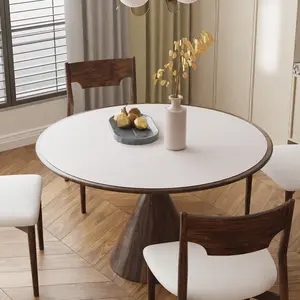 Pure White Table Cover Protector, 42" Round Waterproof Easy Flat PVC Desk Pad Mat, 1.5mm Thick Vinyl Table Top Protector for Dining Room Table, Office, Dresser