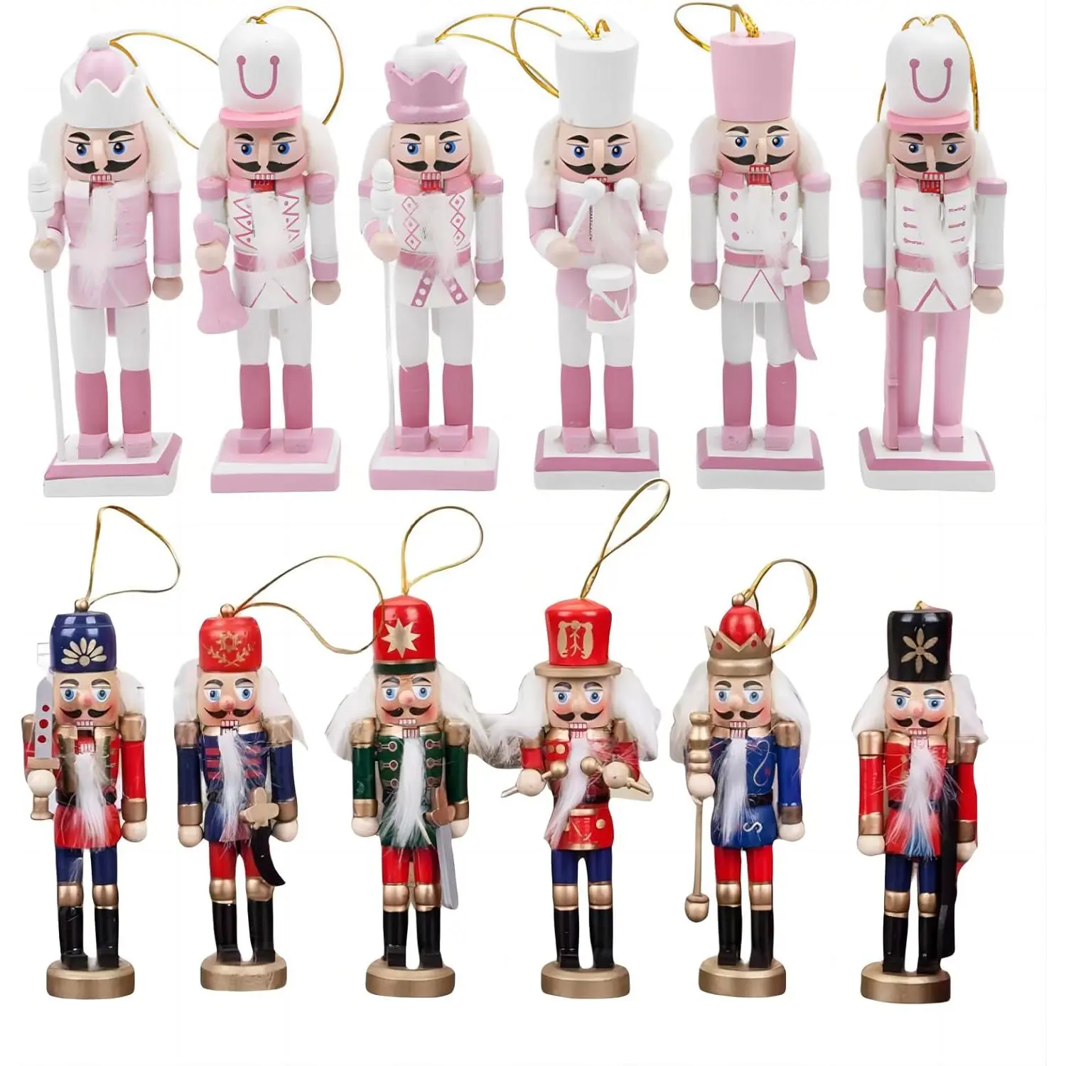 12 PCS 4.7Inch Christmas Nutcracker Ornament Set, Nutcracker Figures with Opening Mouths, Christmas Decorations for Xmas Tree and Table Decor