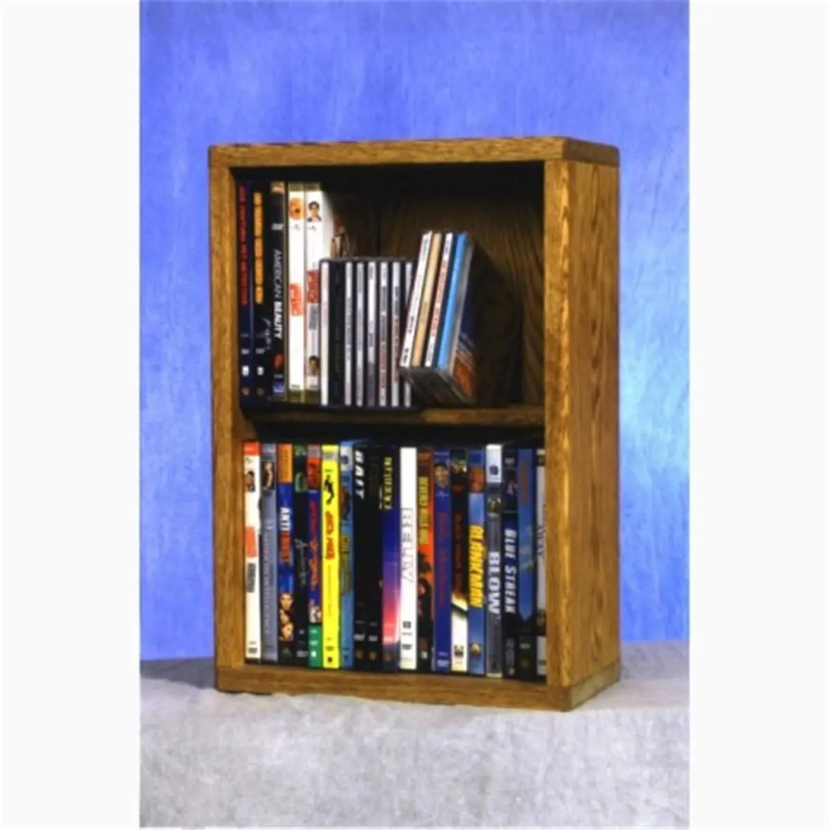 212 MAIN Fully Assembled Solid Oak 2-Row Dowel CD-DVD Cabinet Tower, Indoor Wood Shelving Unit for Living Room Use, Two Rows