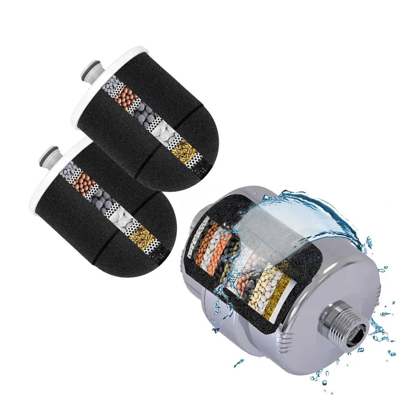 15-Stage Shower Water Filter System with Vitamin C - 1 Filter + 2 Replacements
