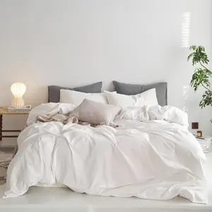 King Duvet Cover, 100% Washed Linen Like Twill Thick Sturdy Material Super Durable for, 3 (Off White, King 104"x90")