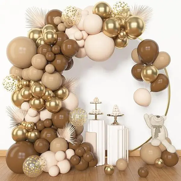 153pcs Brown Balloon Garland Arch Kit, Brown Nude Confetti Gold Balloons for Neutral Bear Baby Shower Safari Birthday Party Decorations Supplies.