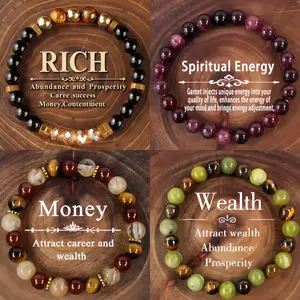 Rich & Prosperity Crystal Bracelet Set - 4 Unisex Beaded Bracelets for Spiritual Energy, Money, and Career Success - Enhance Your Energy with Positive Crystal Power