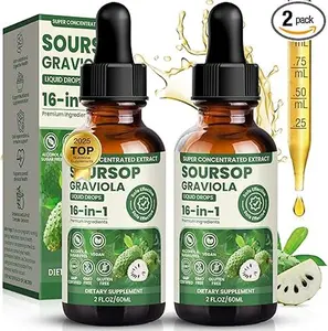 16-in-1 Formula Soursop Graviola Liquid Drop 2 * 60ml Organic Multivitamin Drops Pure Soursop Leave Fruit Complex Extract Bitters Liquid for Cell Support Regeneration Immune Boost Natural Antioxidant