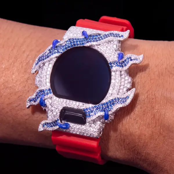 Buss Down Wild Strike Bezel for Casio G-Shock DW6900 - Iced Out Moissanite Watch Case, Passes Diamond Tester, Hip Hop Jewelry for Men