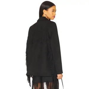 Show Me Your Mumu Sierra Fringe Jacket in Black Faux Suede