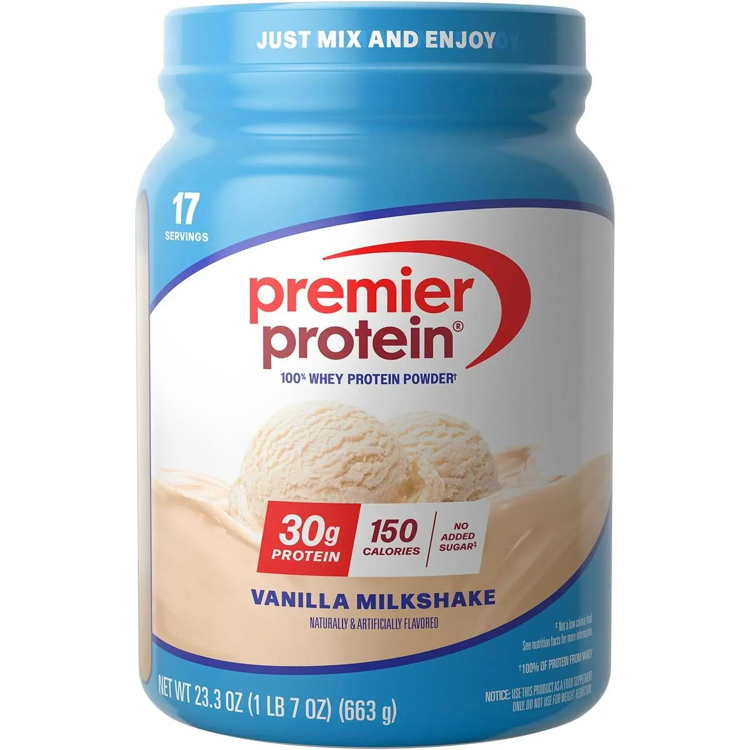 Premier Protein 30g High Protein Powder, 100% Whey, Vanilla, 17 Servings | No Added Sugar, Supports Muscle Health, Soy & Gluten-Free, 1.5 lb