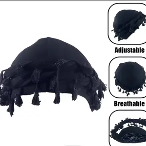 Vintage Tassel Headband and Pirate Hat Knit Fabric Black Adjustable Breathable Ideal for Valentine's Day and Mardi Gras