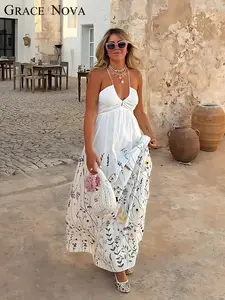 Women's Floral Printed Cami Dress, Boho Sleeveless Maxi Dress for Beach Holiday Vacation, Ladies Summer Clothes, Womenswear, Bohemian Sleeveless Dress