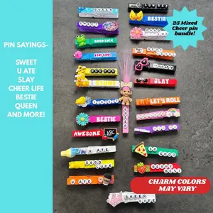 25 Mixed backpack cheer pin bundle - Handmade Wooden Clothes Pins perfect for clipping backpack at your next competition, showcase, game or practice .