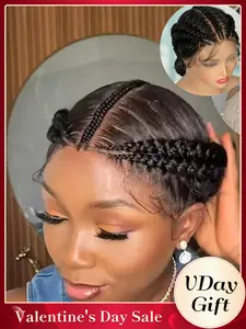 Elegant Women's Corn Braid Wig, Natural Synthetic Transparent Full Lace Box Braids, Low Temperature Fiber, Short Wigs, All Seasons