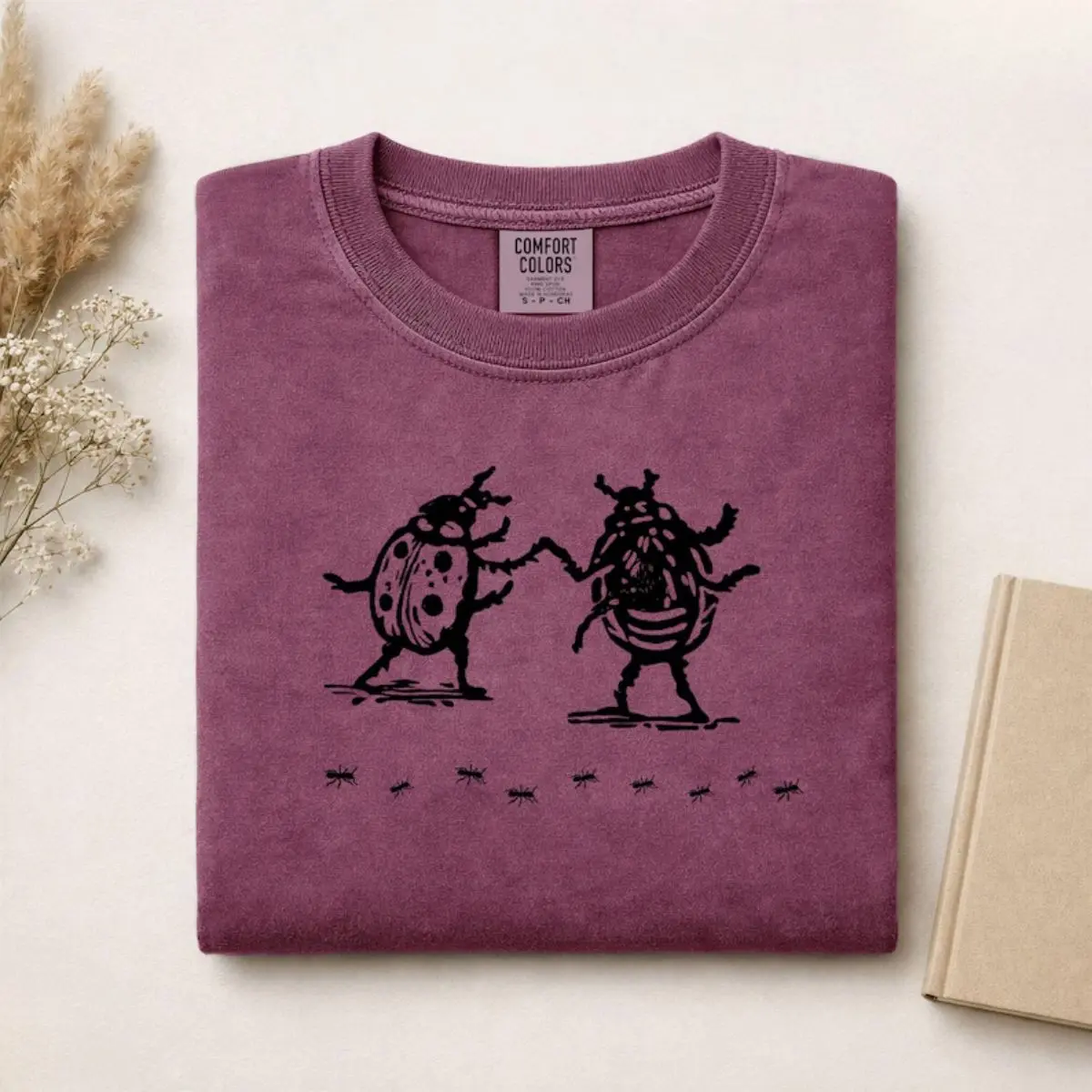 Comfort Colors Dancing Lady Bugs T-shirt, Lady Bugs Unisex Tee, Hand Holding Beetle Tshirt