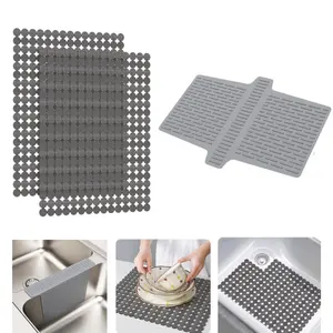 3Pcs Kitchen Sink Mat: PVC Adjustable Sink Protector | Sink liner Pad | Dish Drying Mats, Easy to Clean & DIY Cut | 15.7 x 11.8 inch (Grey) - Home Improvement.