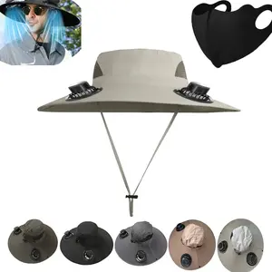 Solar Fan Hat,Solar Powered Fan Hat,Wide Brim Solar Fan Hat Outdoor Wide Brim Sun Hat Solar Panel Fan Hat Solar Hat with Built in Fan with 2 Solar Fan Fishing Hat for Men - Removable & Usb Charging CELNNCOE