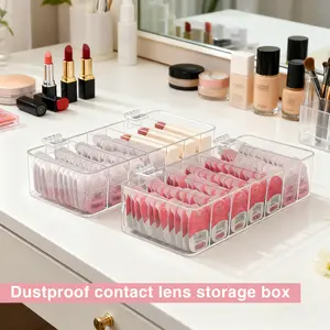 Transparent Acrylic Multi-Compartment Storage Box, Multi Compartment Design, Contact Lens Mask Sample Cosmetic Organizer, Dustproof Makeup Container, Makeup Tray, Cosmetics Organizer Storage